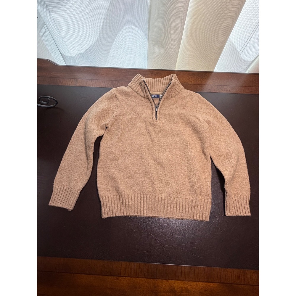 The Childrens Place Boys Tan Camel Quarter Zip Mock Neck Knit Sweater Size 5T